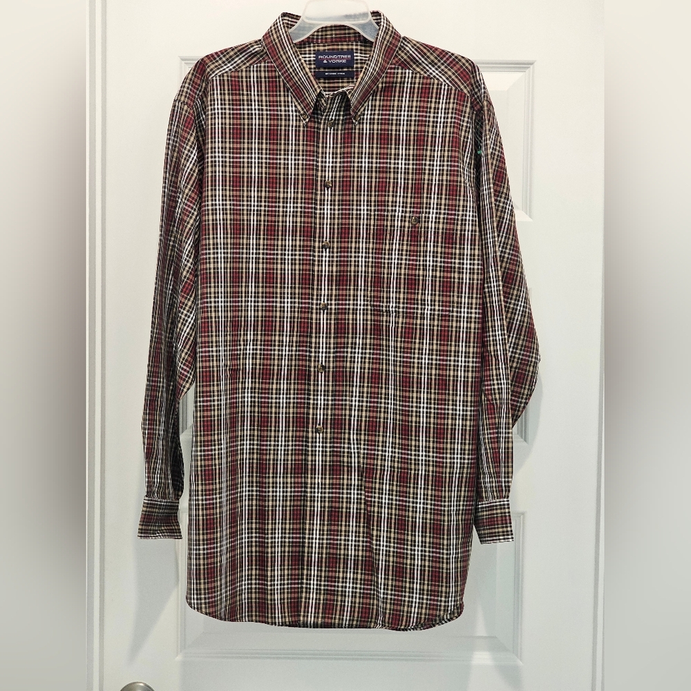 Roundtree & Yorke Long Sleeve Plaid Button-Down Shirt, EUC, Size 2XL Tall